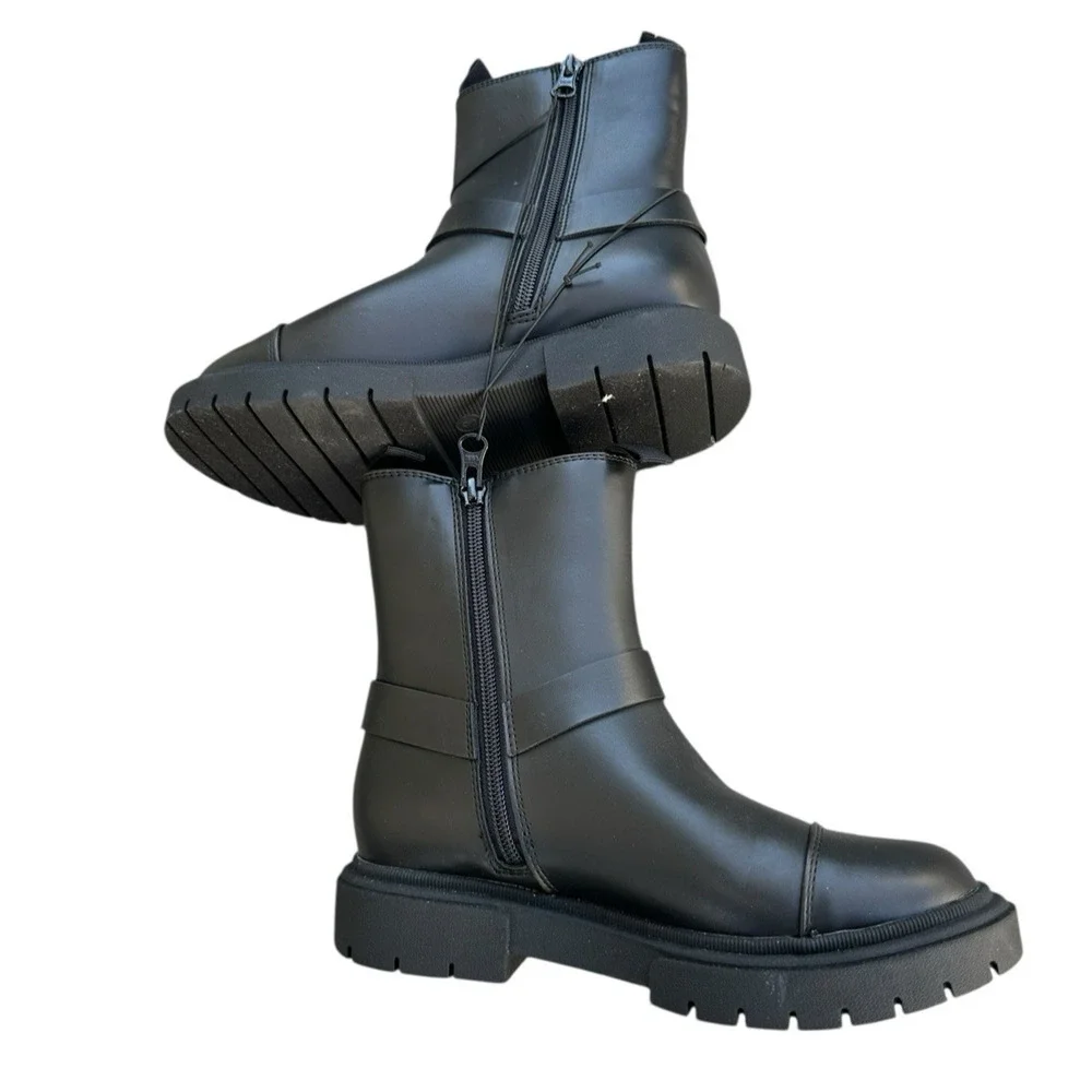 Art Class Kids' Crosby Harness Moto Boots Black Zipper Pull Tab